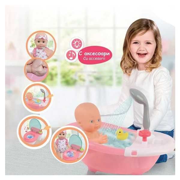 Кукла бебе с вана, тоалетна, аксесоари и звукови ефекти, 40см