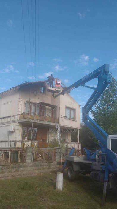 Услуги с вишка, рязане на опасни дървета, дробилка под наем.