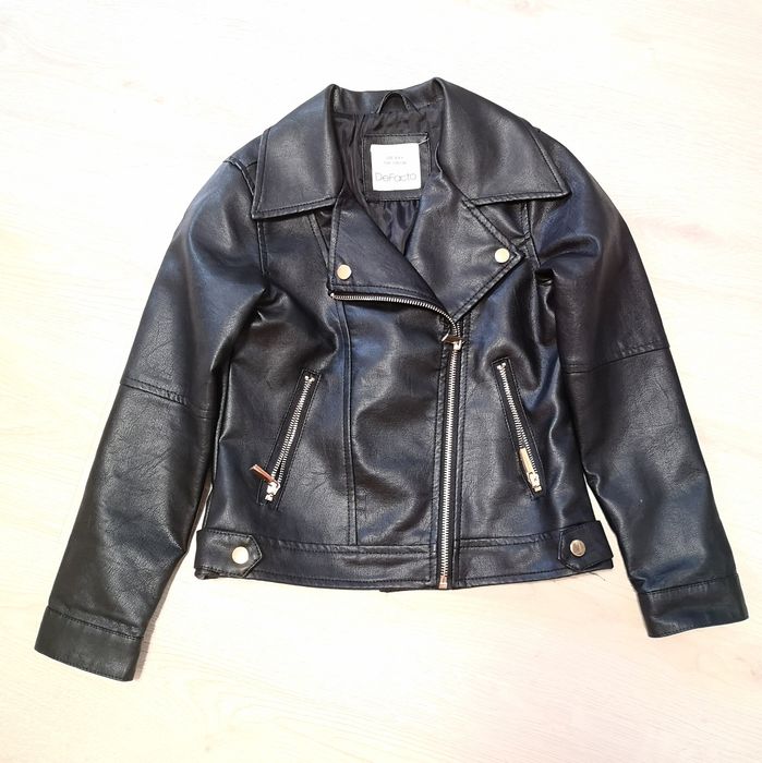 Детско черно кожено яке байкър за момиче De Facto размер 128/134