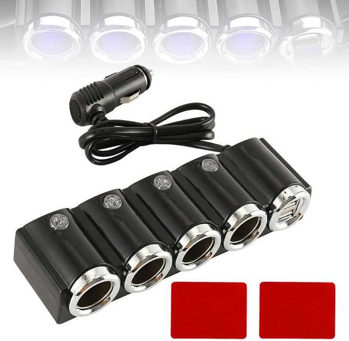 Разклонител за Запалка с 4 гнезда - 2 USB, 12-24V.