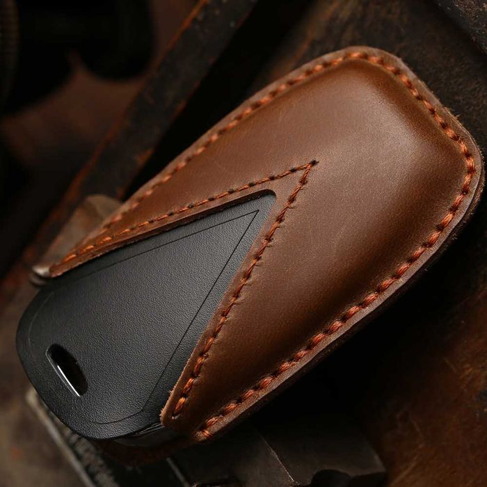 Husa cheie 3 butoane Audi A4 B8 A6 C7, piele naturala, albastru/maro