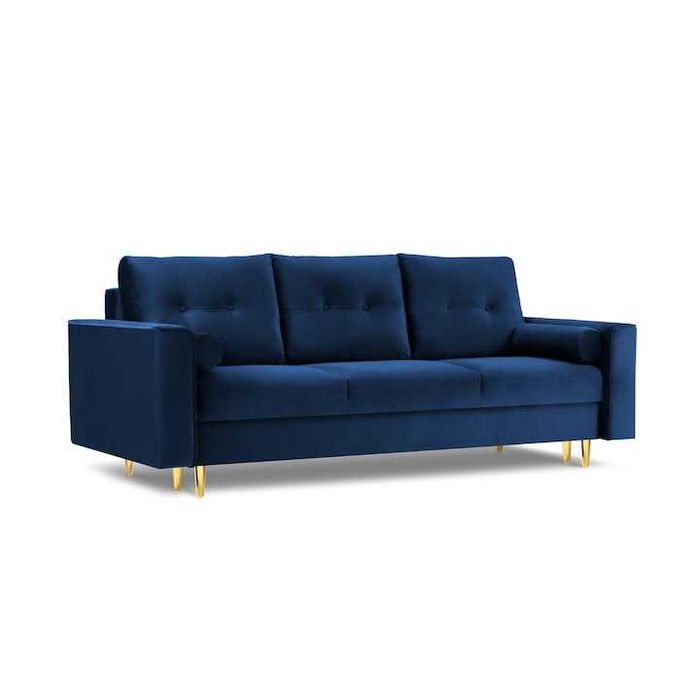 Canapea catifea extensibila 3 locuri albastru royal 220 x 100cm