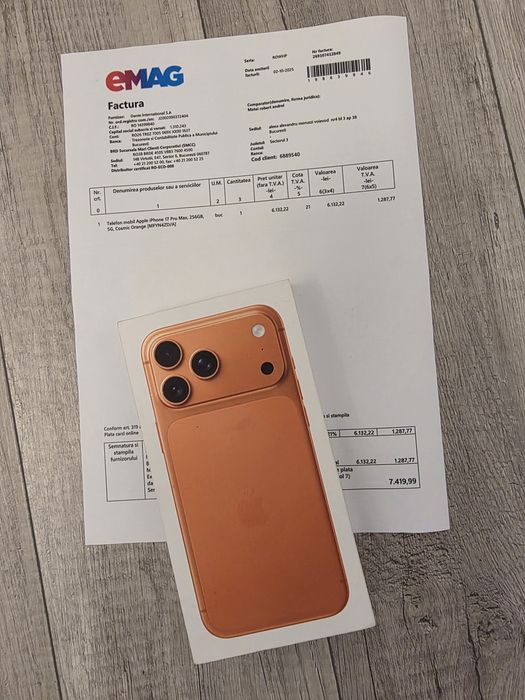 Iphone 17 Pro Max 5G Cosmic Orange 256Gb SIGILAT Factură 2ANI GARANȚIE