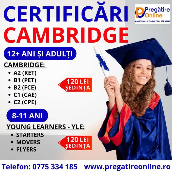 Meditații gimnaziu lb română și matematică, engleză Cambridge / adulți