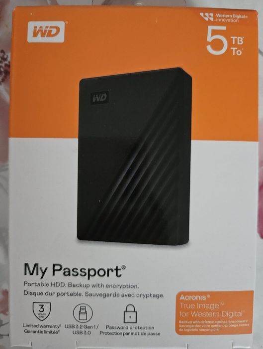 HDD extern WD My Passport 5TB, 2.5", USB 3.2 Gen1, Negru

2 bucati dis