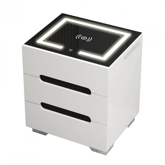 Noptieră smart multifuncțională cu încărcare wireless USB, 3 sertare