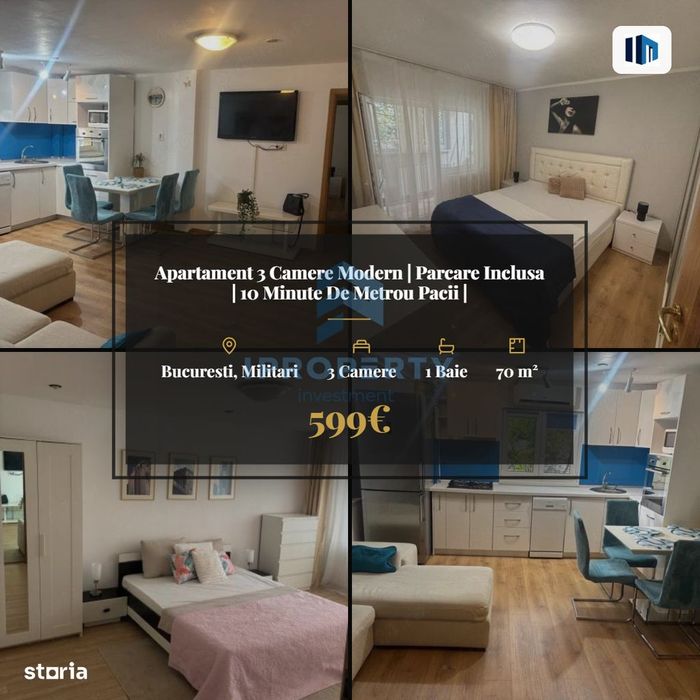 Apartament 3 Camere Modern | Parcare Inclusa | 10 Minute De Metrou Pac