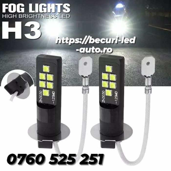 Set Două Becuri Led H1,  H3  (10000Lm/50W/6000K) Fără Ventilator