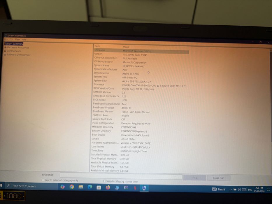 Laptop acer aspire E5-573G