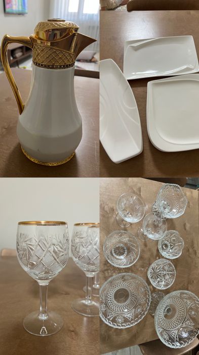 Хрусталь Hemah, термос чайник, белые тарелки