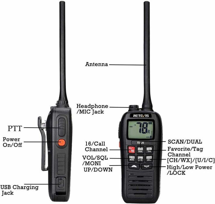 Retevis RA26 Ръчно VHF морско радио, IP67 водоустойчиво уоки токи