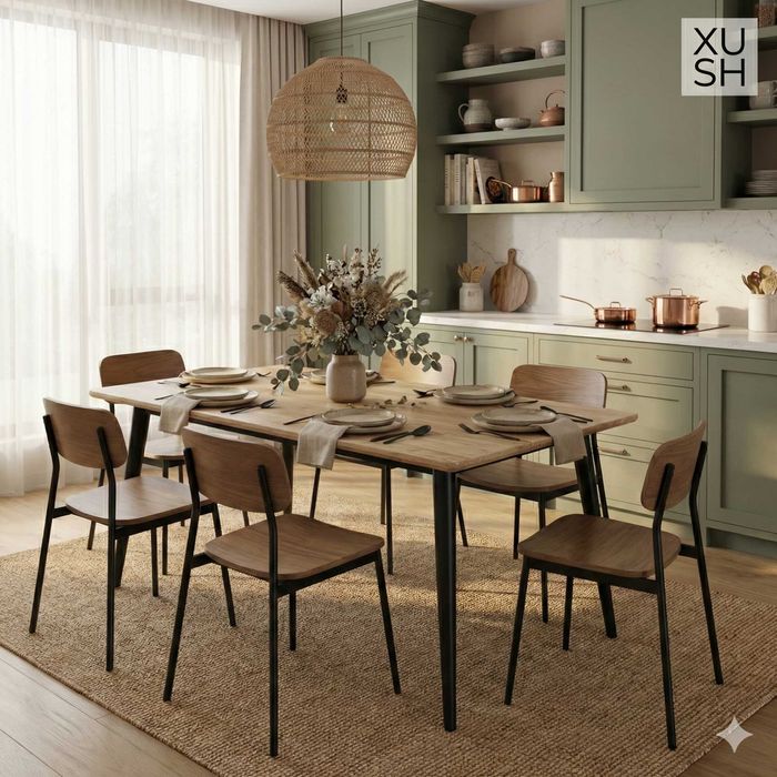 Стол из прочного каучукового дерева с металическими ножками