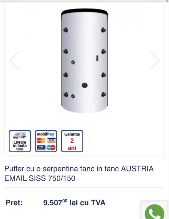 Puffer cu o serpentina tanc in tanc AUSTRIA 500 l