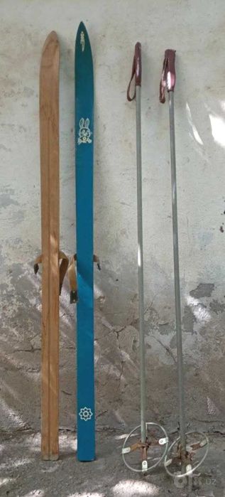 Лыжи детские беговые деревянные и палки взрослые