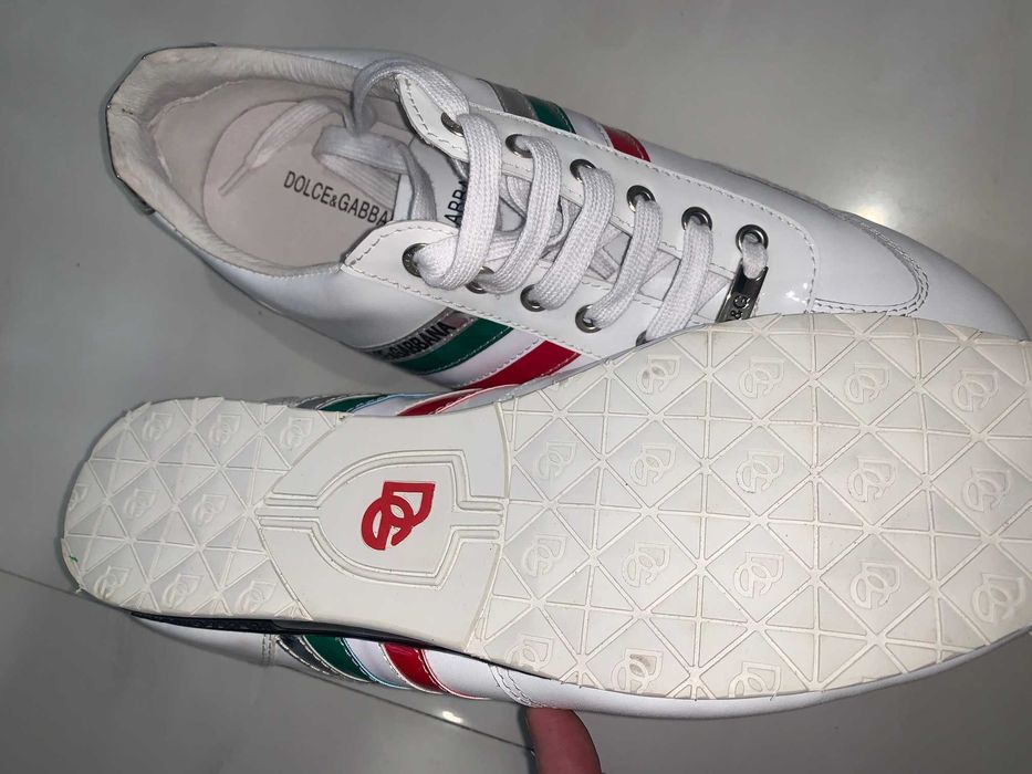 Оригинални мъжки кецове  D&G Dolce Gabbana бели с италиански ленти 45