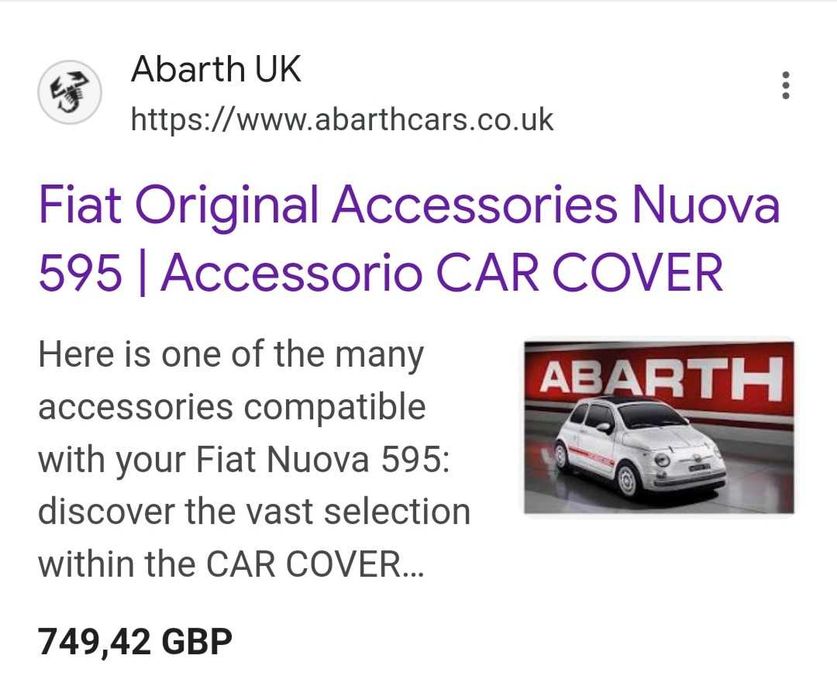 Продавам покривало за Fiat Abarth 595 Competizione