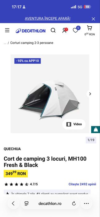 Cort de camping 3 locuri, MH100 Fresh & Black