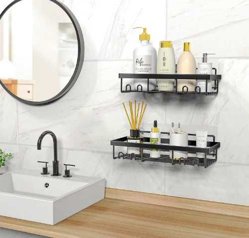 Комплект метални рафтове за душ / баня, 4 части (2 рафта + 2 сапунерки