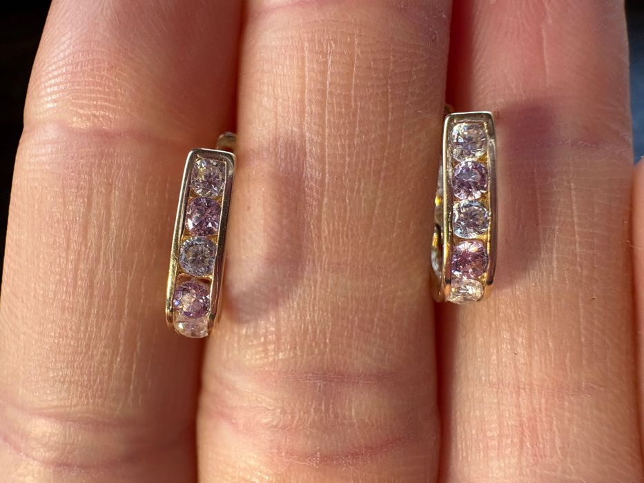 Златни обеци с Цирконий и Розов Кварц 1.17гр-14к