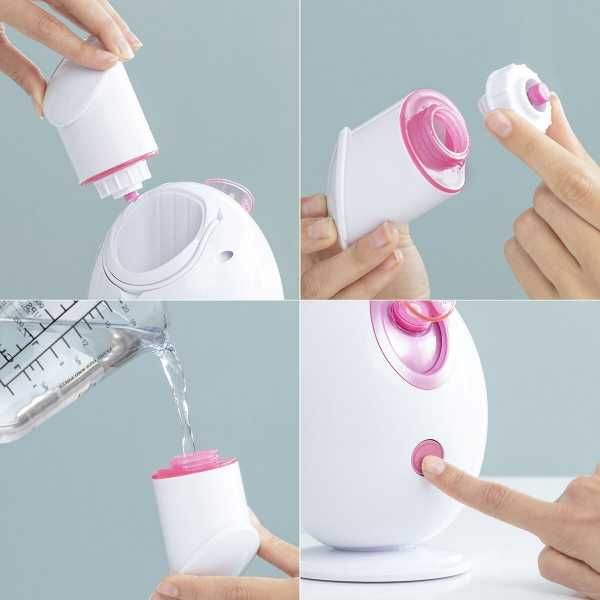 Aparat de sauna faciala pentru curatarea tenului 90ml 300W alb/roz