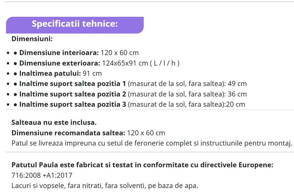 Patut bebe, 120x60 cm, E-Kids, Garantie, nu trimit prin curier