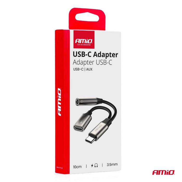 Usb-c към usb-c + мини жак 3,5 мм 10 см сплитер адаптер amio-04295