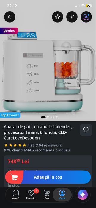 Aparat gătit bebeluși BabyPurée CLD 6 în 1 – aburi + blender