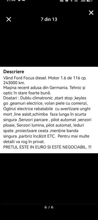 Vând Ford focus 3 2011 luna 11. 1.6 dizel  euro 5. 116cp