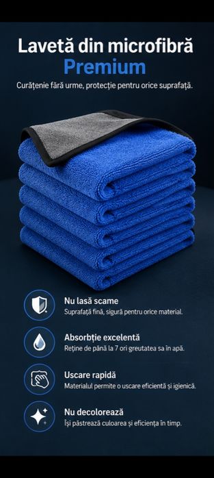Set 10 Lavete Microfibră Premium 23×23 cm – Detailing Auto
