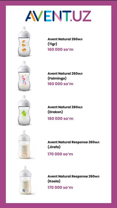 Бутылочка авент натурал (Avent Natural) 60мл, 125мл, 260мл, 330мл