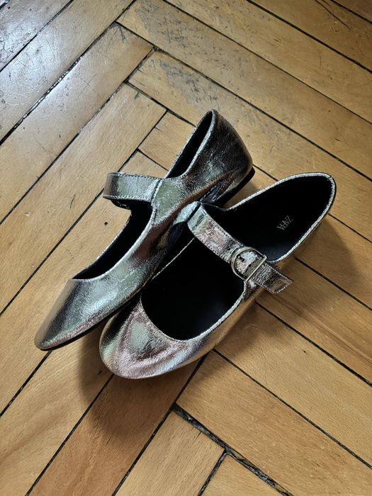 Балетки zara серебристые
