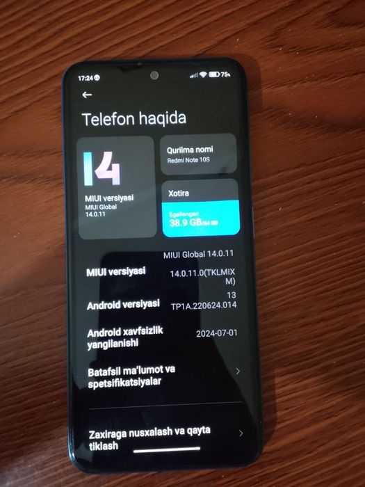 Redmi note 10s sotiladi 9/64gb