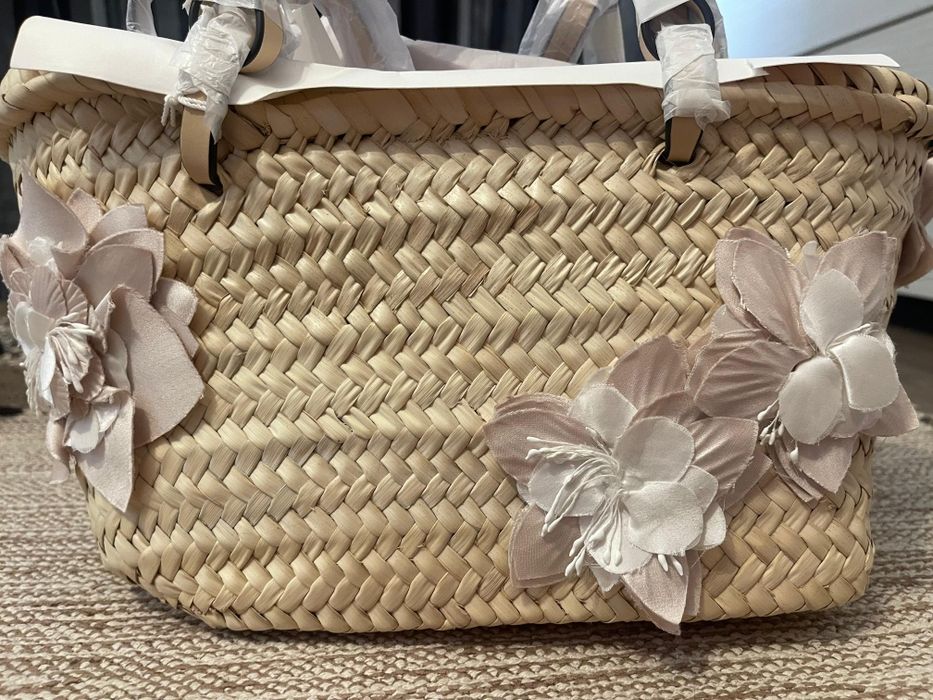 Poșetă Tory burch straw embellised small tote