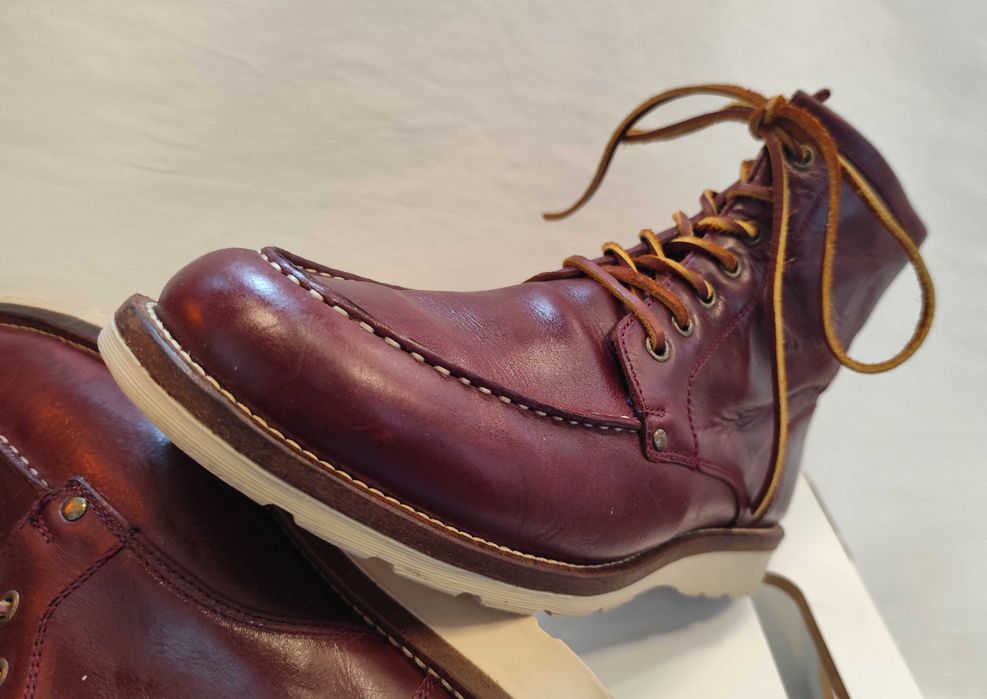 Ghete lace up 42 42.5 moc toe SIGN piele naturala moale burgundy