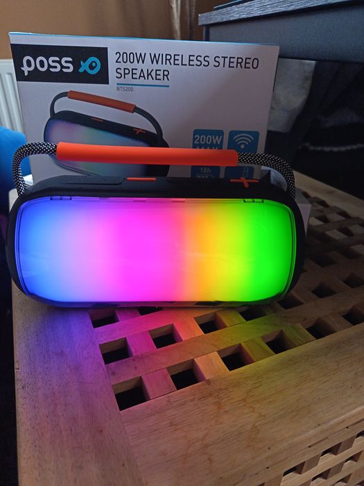 Boxă portabilă Bluetooth Poss BTS200, 200W Max, Lumini LED RGB, Noua