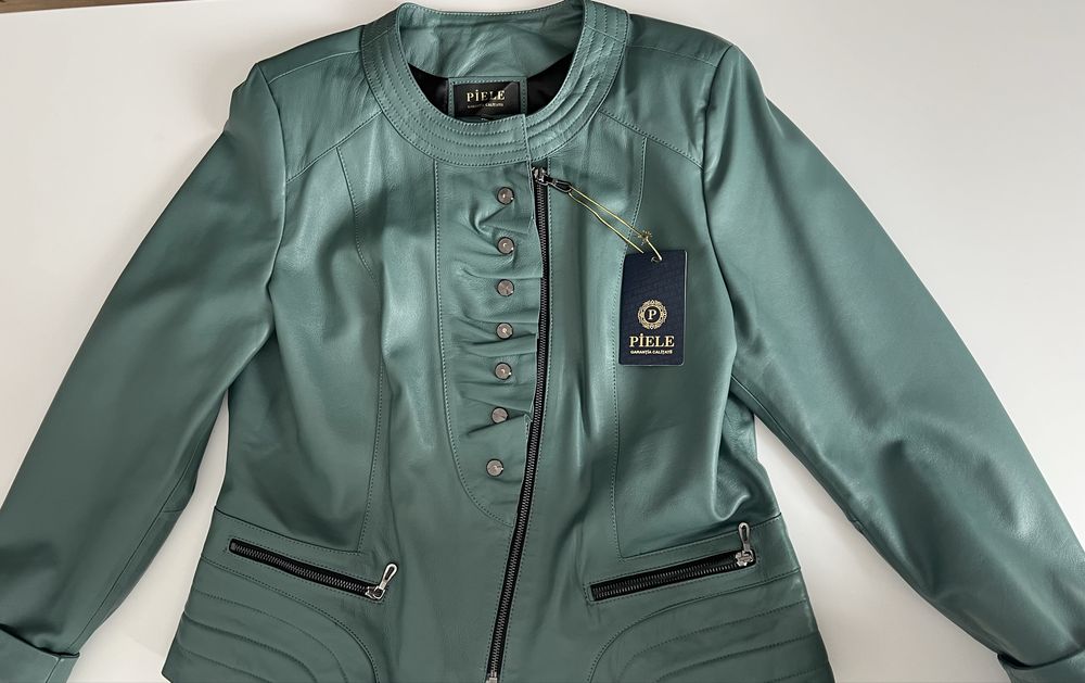 Geaca piele naturala turquoise marimea EU 50/ XXL