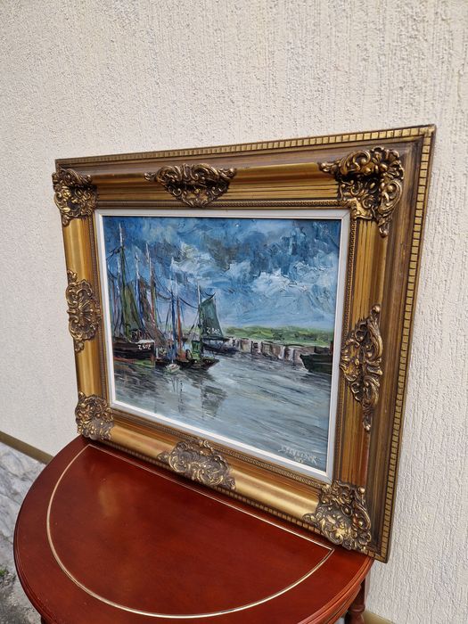 Стара уникална антикварна авторска картина масло платно