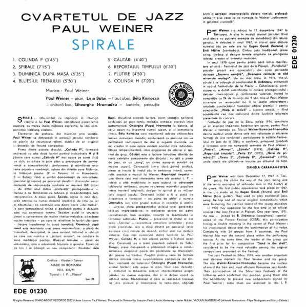 Album pe vinil Cvartetul Paul Weiner - "Spirale" Remastered Deluxe Edition 180 gr