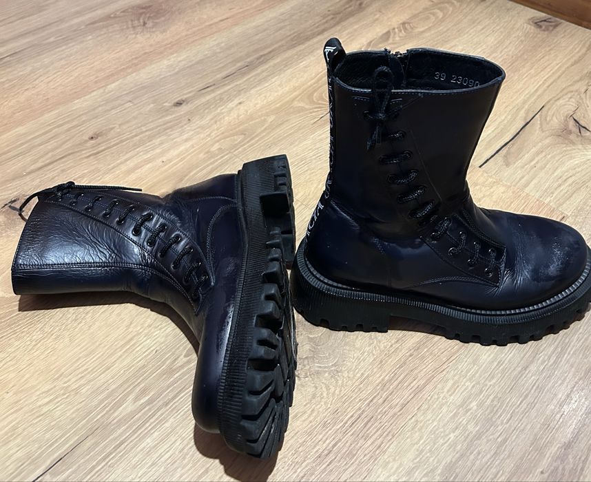 Сини ботуши от естествена кожа с дебела подметка