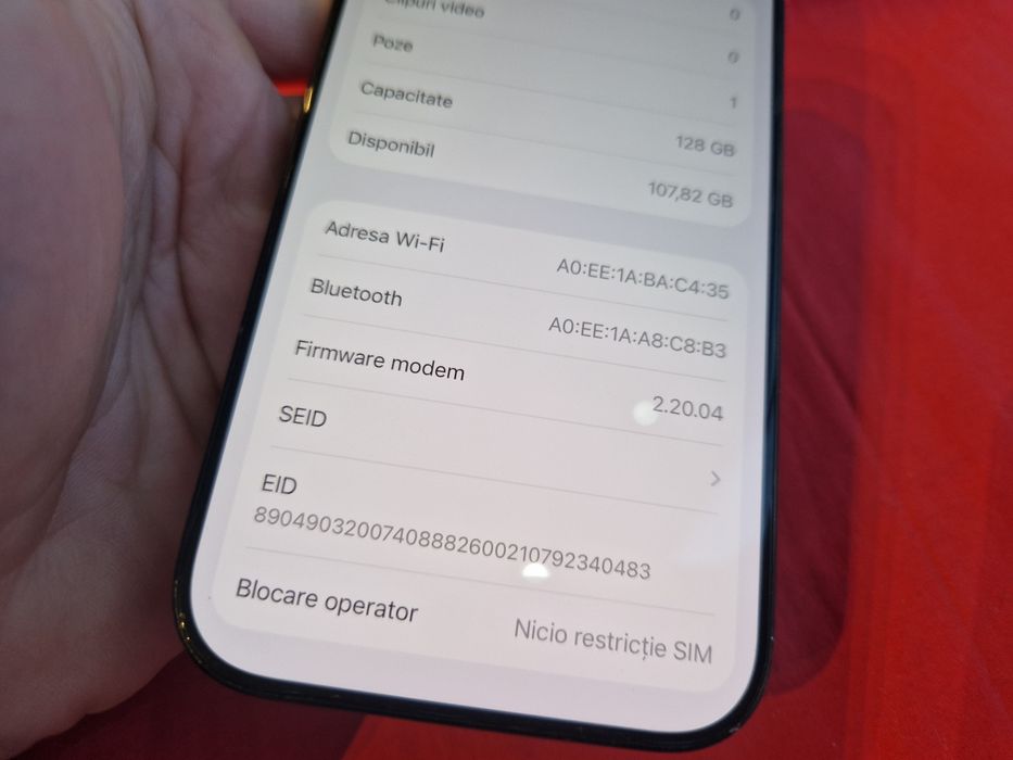 -Iphone 16Pro, Black Titanium, 128Gb, 8Ram, Bat:94%, 306 cicluri incar