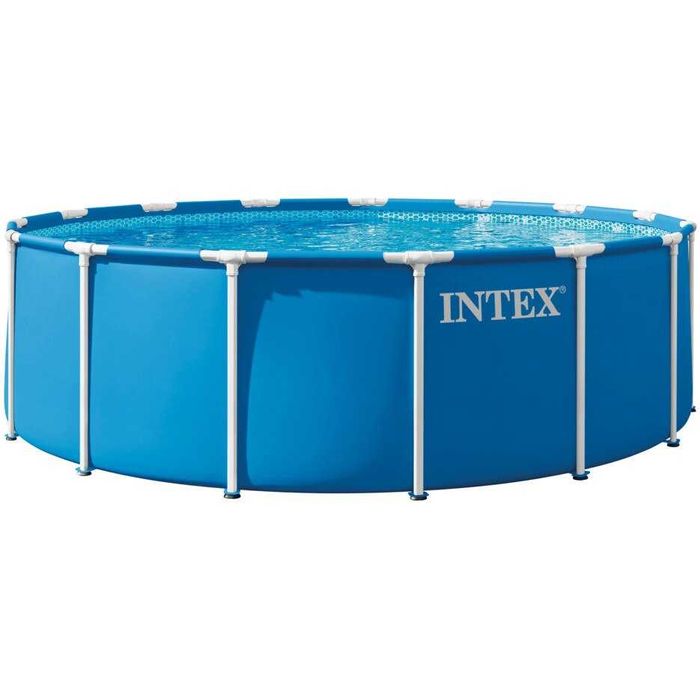 Piscina rotunda cu cadru meltalic Metal Frame Intex 28242NP, D457xH122 cm, include pompa cu filtru 28638 (3.785 l), scara acces - RESIGILATA
