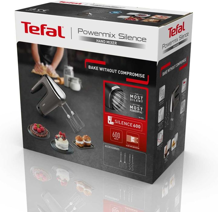 Нов Ръчен Миксер TEFAL Powermix Silence HT650E38, 2 години Гаранция, 5 СКОРOСТИ + ТУРБО, 600 W
