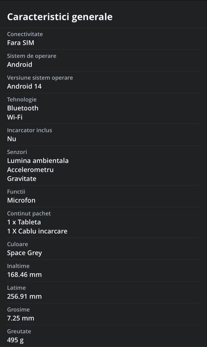 Tableta HONOR Pad X8a, 11", 4GB, 128GB , Wifi, Space Gray