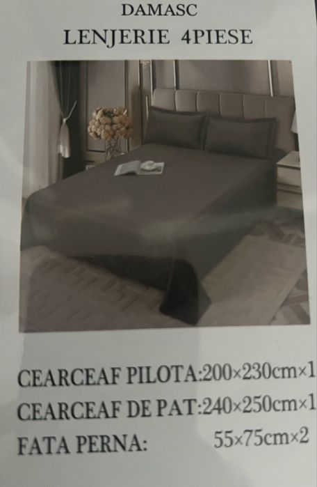 Lenjerie NOUA pat damasc-alba neagra hotel casa vila pensiune cazare