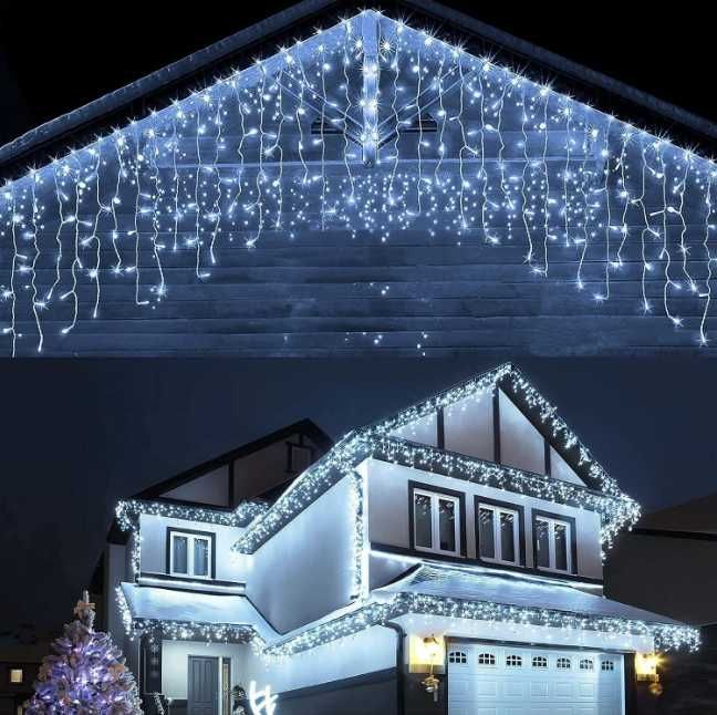 LED Топло бяла Светеща завеса 100метра х 60см с Флаш Ефект Висящи