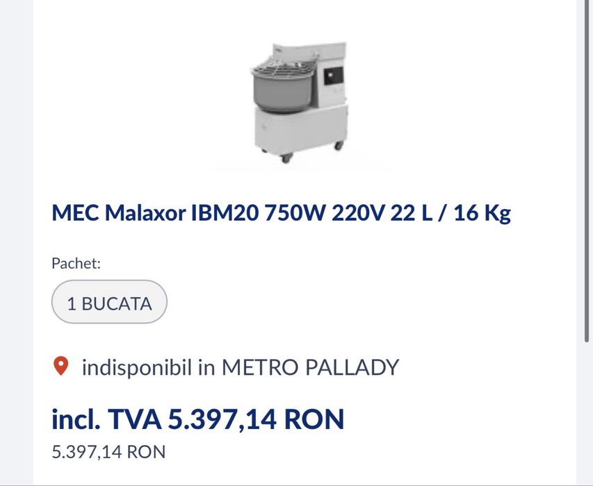 Malaxor profesional spirală MEC IBM20 – 22 L / 16 kg – 220V – Italia