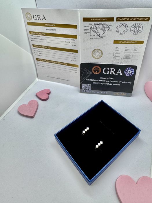 Сребърни обеци с мойсанит (диамант) 0.6 карата  6 камъка *0.1 карата