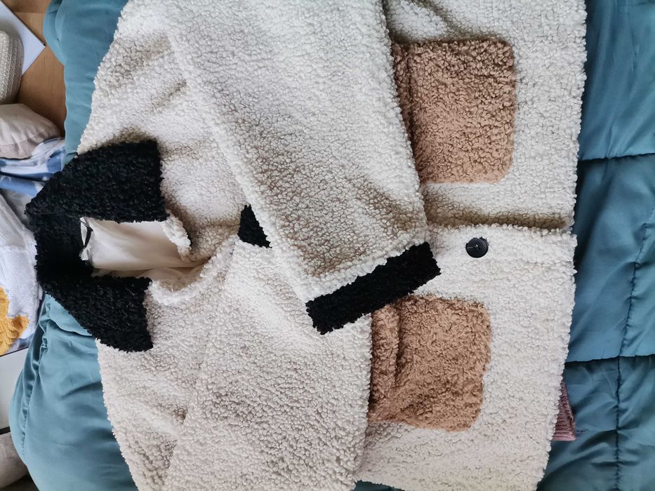 Късо палто теди в цветовете на пудел Y2k  boxy crop teddy coat