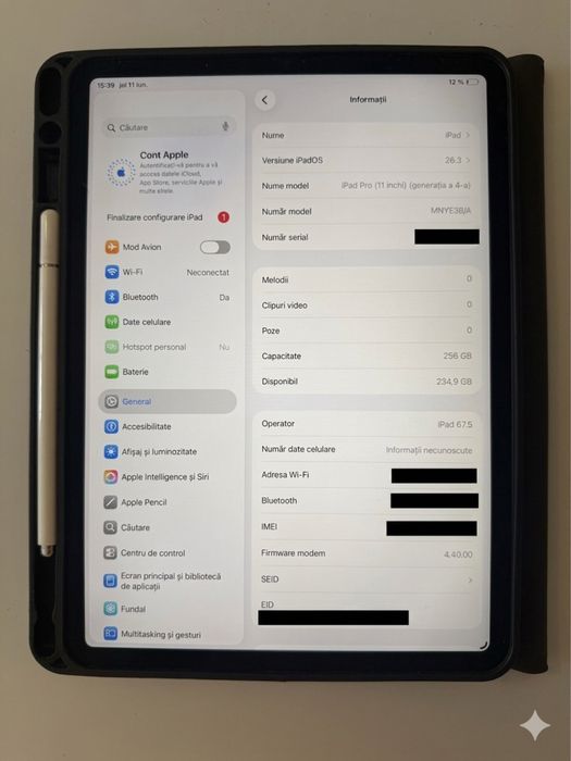 iPad Pro 11” (generația a 4-a) 256GB Wi-Fi + Cellular