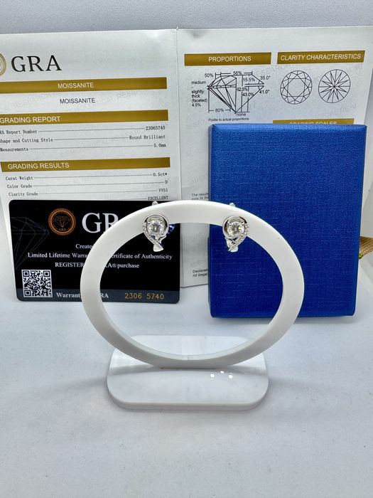 Сребърни обеци с мойсанит (Диамант) 0.5 карата